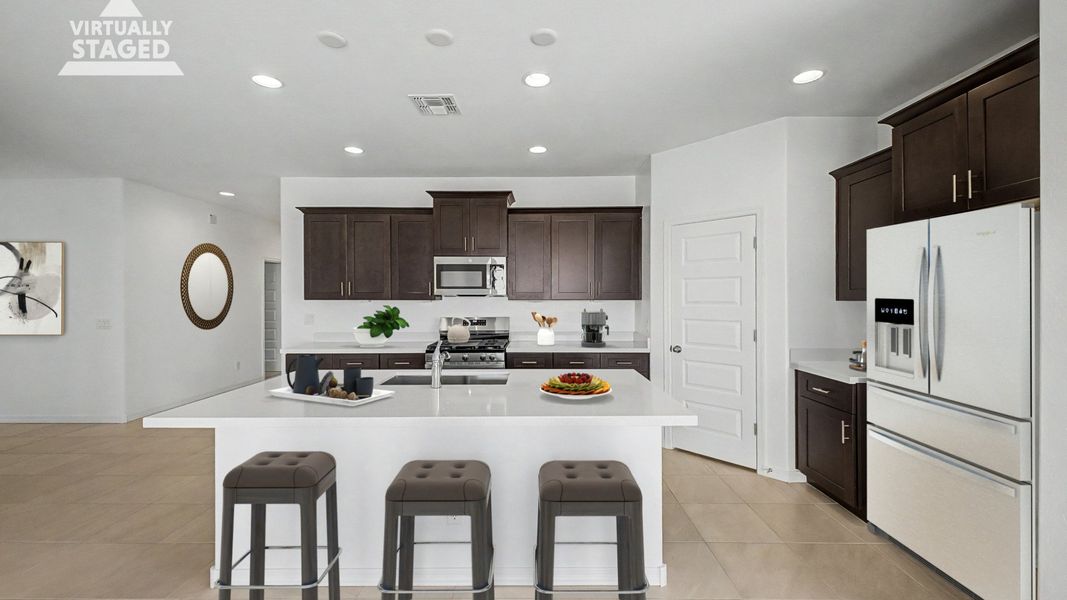Sienna Park 1372 S 216th Ave, Buckeye AZ, Clover Interior Kitchen Staged, DRB Homes Sienna Park 1372 S 216th Ave, Buckeye AZ, Clover Interior Kitchen Staged, DRB Homes