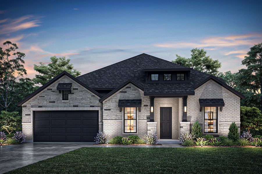 Front exterior of a new home in Panchasarp Farms, Burleson, TX, highlighting curb appeal (Image 1). Front exterior of a new home in Panchasarp Farms, Burleson, TX, highlighting curb appeal (Image 1).