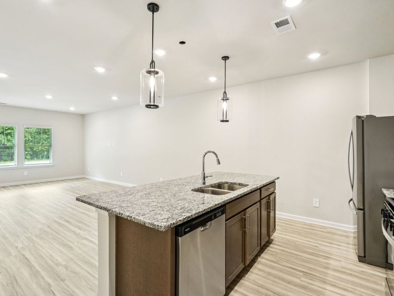 The Lancaster floorplan with the Calm Burlap interior package.