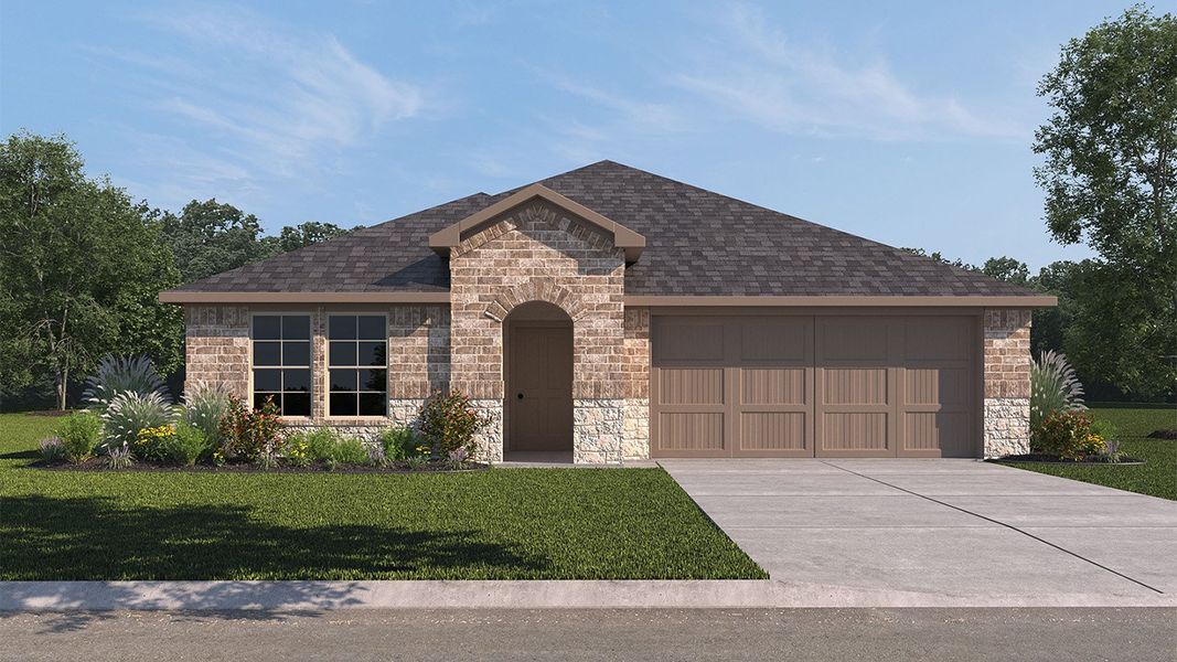 Representative exterior photo of a completed home built from the Lakeway by D.R. Horton in Rancho Vista, Corpus Christi, TX (Image 2). Representative exterior photo of a completed home built from the Lakeway by D.R. Horton in Rancho Vista, Corpus Christi, TX (Image 2).