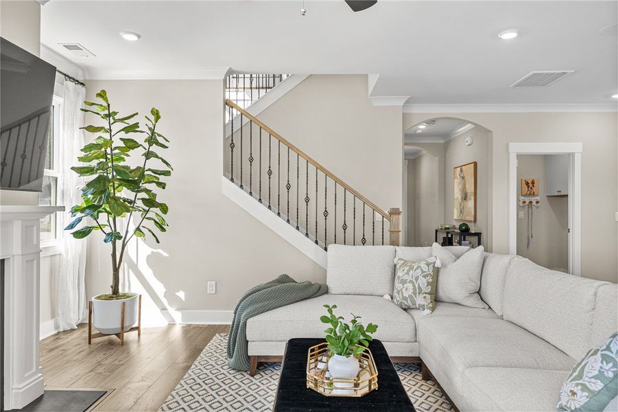 This bright living area features ample natural lig