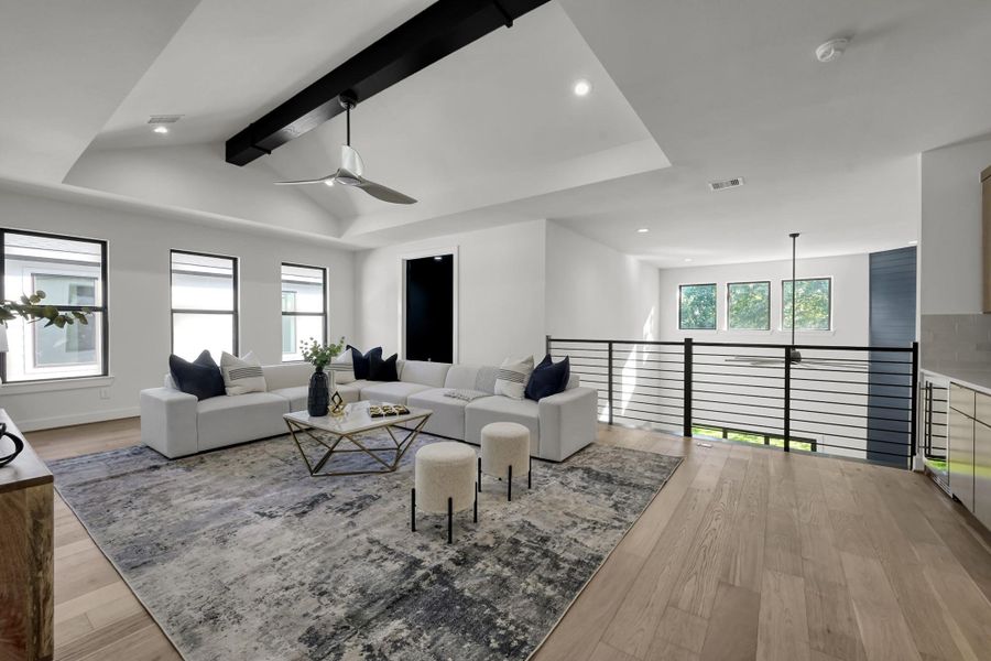 Upstairs loft overlooking the main living area. Upstairs loft overlooking the main living area.