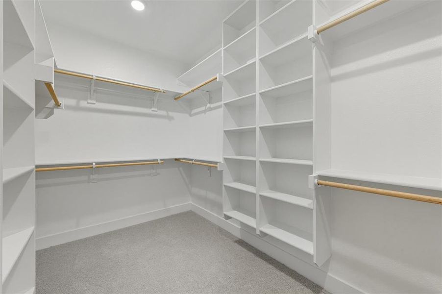 Walk in closet with light carpet