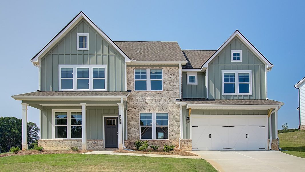 Representative exterior photo of a completed home built from the Stonefield - FL by DRB Homes in Brighton, Locust Grove, GA (Image 22).