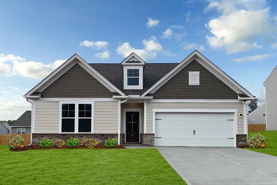 Front exterior of a new home in The Beacon at Old Peachtree Single Family Homes, Lawrenceville, GA, highlighting curb appeal (Image 39).