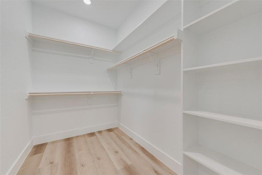 Spacious closet featuring light hardwood / wood-style flooring