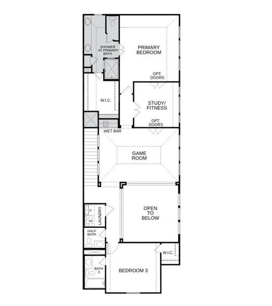 Structural options added include: first floor powder room, sliding glass doors to patio, walk-in shower at Primary Bath, wet bar upstairs.