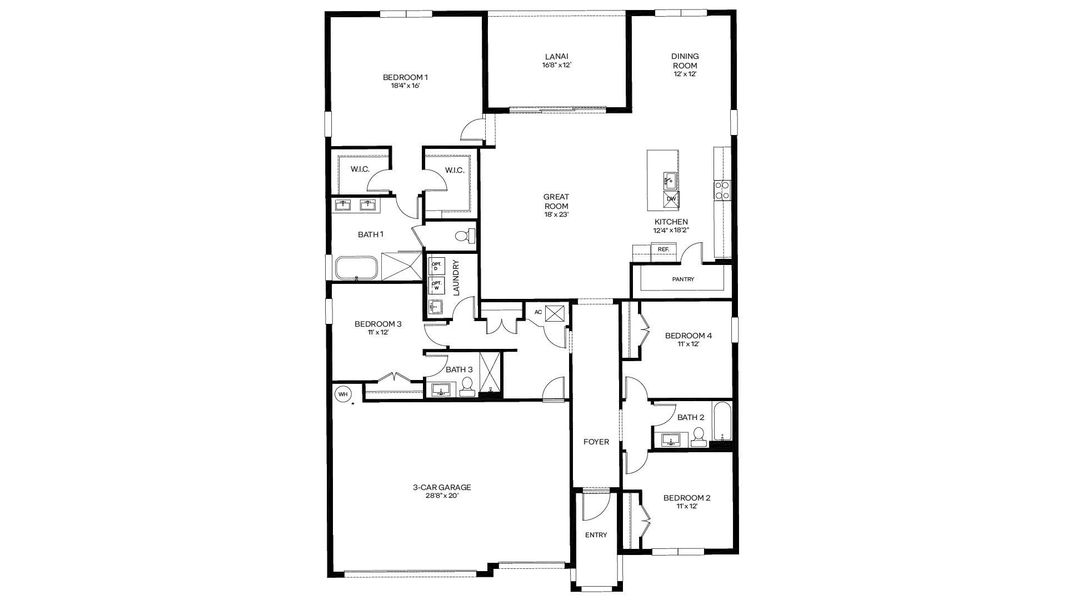 2D floor plan layout for the Fraser by D.R. Horton in Aspen Estates, Homestead, FL (Image 3).