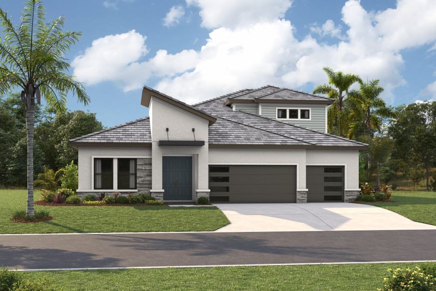 Front exterior of a new home in Two Rivers, Zephyrhills, FL, highlighting curb appeal (Image 1).
