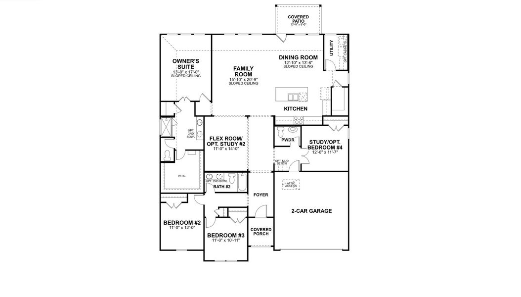 2D floor plan layout for the Sabine X Dc by M/I Homes in Berryknoll, Montgomery, TX (Image 3).