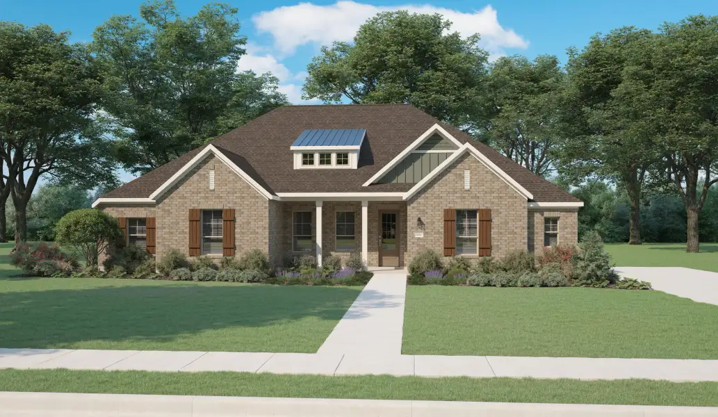 Representative exterior photo of a completed home built from the Belmont by Centre Living Homes in Ellis Ranch Manors, Waxahachie, TX (Image 5). Representative exterior photo of a completed home built from the Belmont by Centre Living Homes in Ellis Ranch Manors, Waxahachie, TX (Image 5).