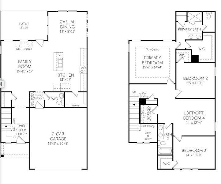2D floor plan layout for the Finwood - Single Family Homes by Dream Finders Homes in Wildcat Chase, Summerville, SC (Image 3).