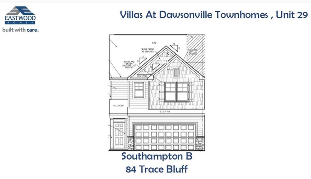 Exterior rendering of this home design in Villas at Dawsonville Townhomes, Dawsonville, GA (Image 2). Exterior rendering of this home design in Villas at Dawsonville Townhomes, Dawsonville, GA (Image 2).