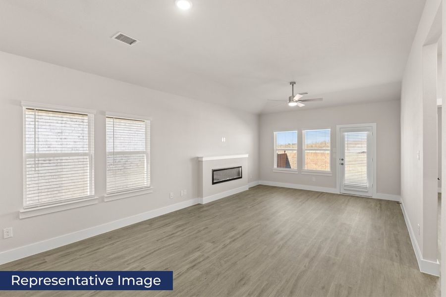 Representative unfurnished interior of a home built from the Taylor Select F by First Texas Homes in The Villages of Hurricane Creek, Anna (Image 11). Representative unfurnished interior of a home built from the Taylor Select F by First Texas Homes in The Villages of Hurricane Creek, Anna (Image 11).