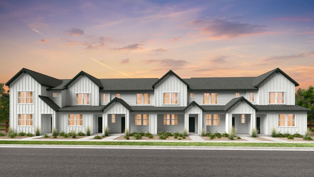 Front exterior of a new home in Trailstone, Arvada, CO, highlighting curb appeal (Image 1). Front exterior of a new home in Trailstone, Arvada, CO, highlighting curb appeal (Image 1).
