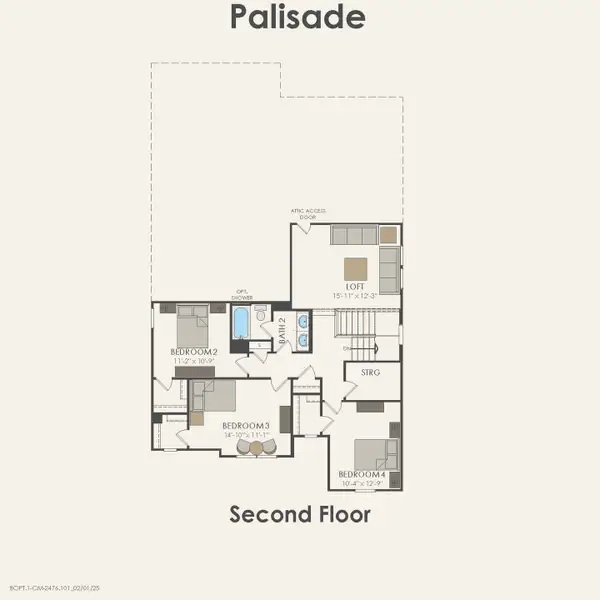 2D floor plan layout for the Palisade by Pulte Homes in Anna Town Square, Anna, TX (Image 4).