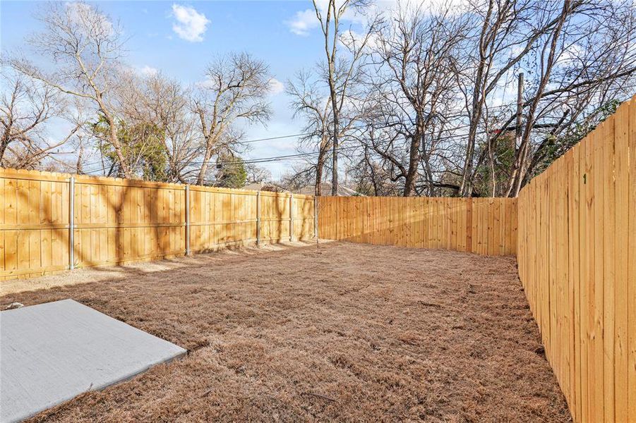 View of fenced backyard