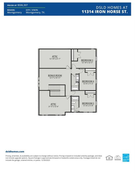 2D floor plan layout of this home in Two Step Farm, Montgomery, TX (Image 3).