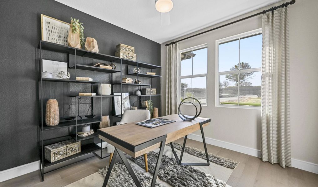 Home office with double barn doors