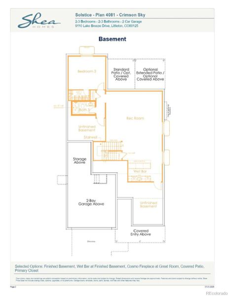 2D floor plan layout of this home in Horizon at Solstice, Littleton, CO (Image 3).