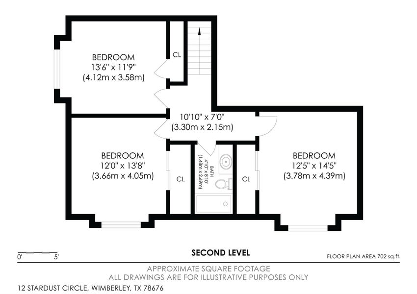 Approx. measurements of second level