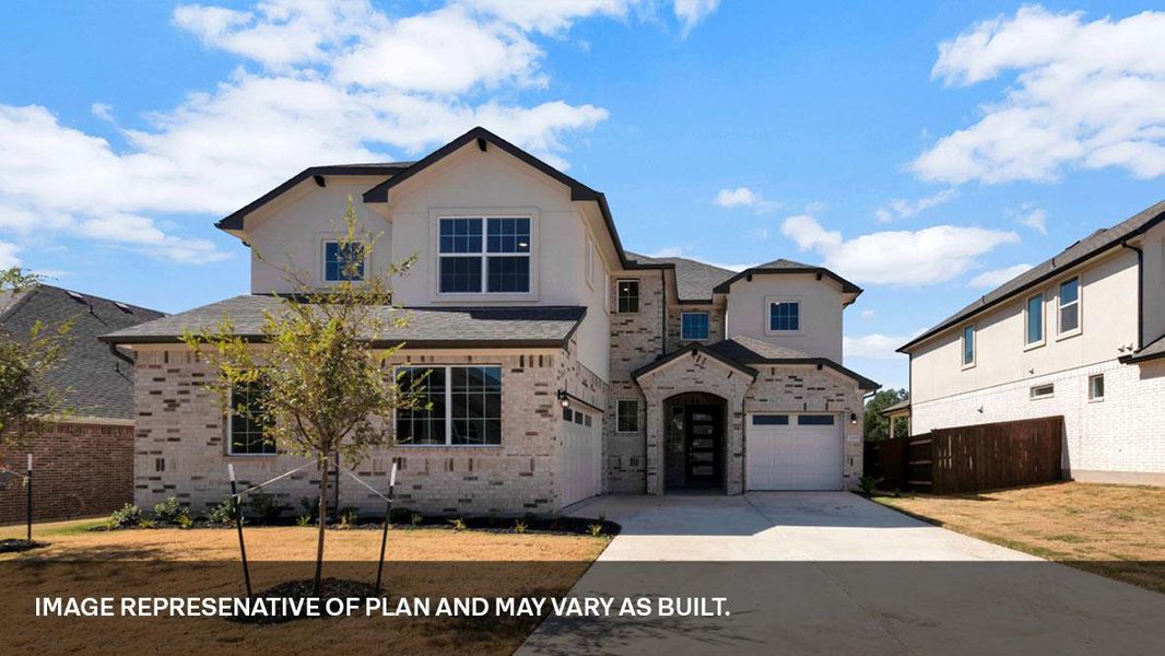 Front exterior of a new home in Rosenbusch Ranch, Leander, TX, highlighting curb appeal (Image 1). Front exterior of a new home in Rosenbusch Ranch, Leander, TX, highlighting curb appeal (Image 1).
