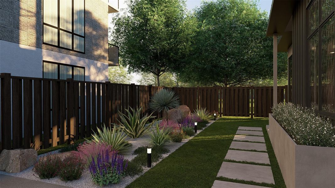 View of fenced backyard