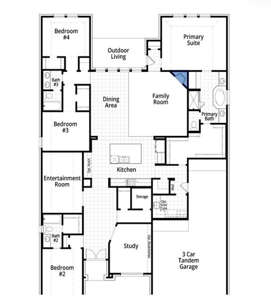 2D floor plan layout for the 213 by Highland Homes in Furst Ranch, Flower Mound, TX (Image 6).