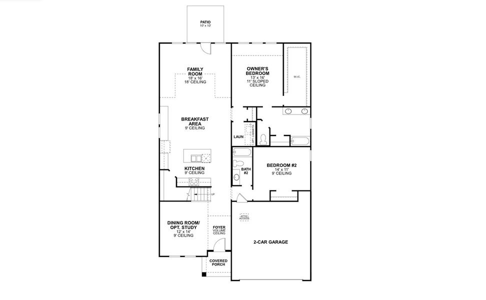 2D floor plan layout for the Eagle - Reserve Series by M/I Homes in LaPrelle, Haslet, TX (Image 3).