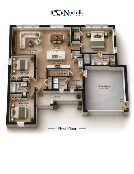 2D floor plan layout for the The Boulder by Norfolk Homes in Offsite Builds Southern Michigan, Ann Arbor, MI (Image 3).