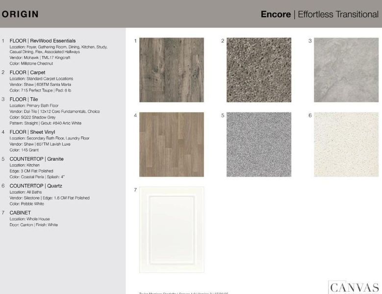 406 Silver Birch Court design selections. Home is currently under construction and selections are subject to change.