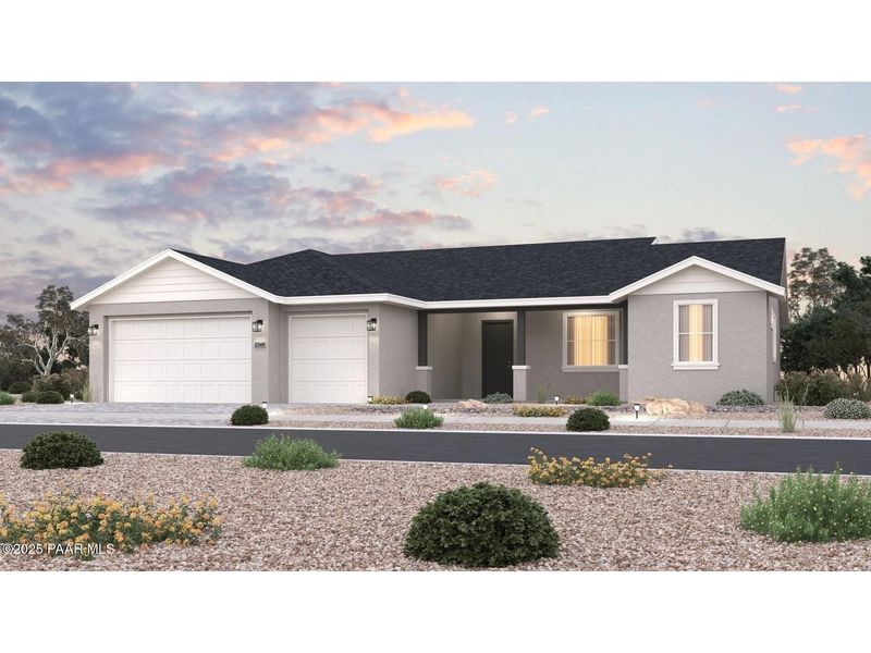 Front exterior of a new home in Morningstar, Prescott Valley, AZ, highlighting curb appeal (Image 1).
