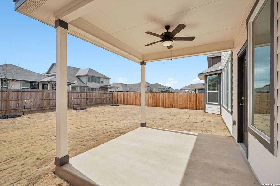 Exterior details and patio area of a home in Estancia Ranch - Classic Series, San Antonio (Image 30).