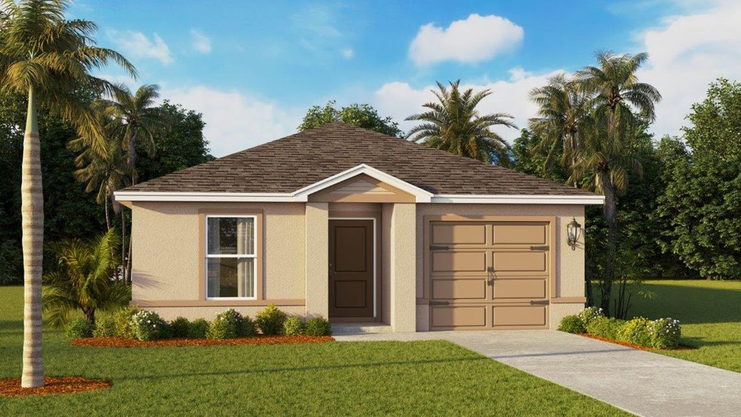 Front exterior of a new home in Leomas Landing, Lake Wales, FL, highlighting curb appeal (Image 1). Front exterior of a new home in Leomas Landing, Lake Wales, FL, highlighting curb appeal (Image 1).