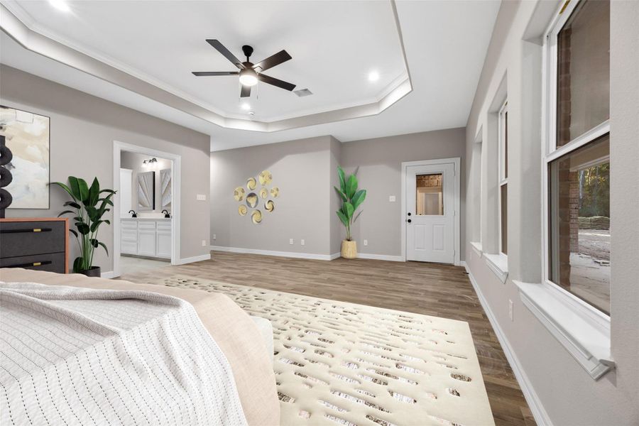 Sample of Home. Primary bedroom virtually staged
