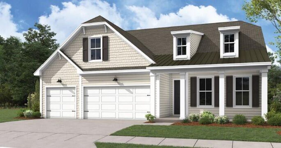 Front exterior of a new home in Tidewater at Lakes of Cane Bay, Summerville, SC, highlighting curb appeal (Image 1).
