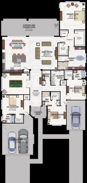 2D floor plan layout for the Michele by GL Homes in Valencia Parc at Riverland, Port St. Lucie, FL (Image 5).