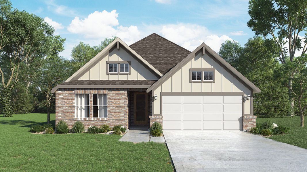 Representative exterior photo of a completed home built from the The Bosque by Trinity Classic Homes in Covenant Park, Springtown, TX (Image 2). Representative exterior photo of a completed home built from the The Bosque by Trinity Classic Homes in Covenant Park, Springtown, TX (Image 2).