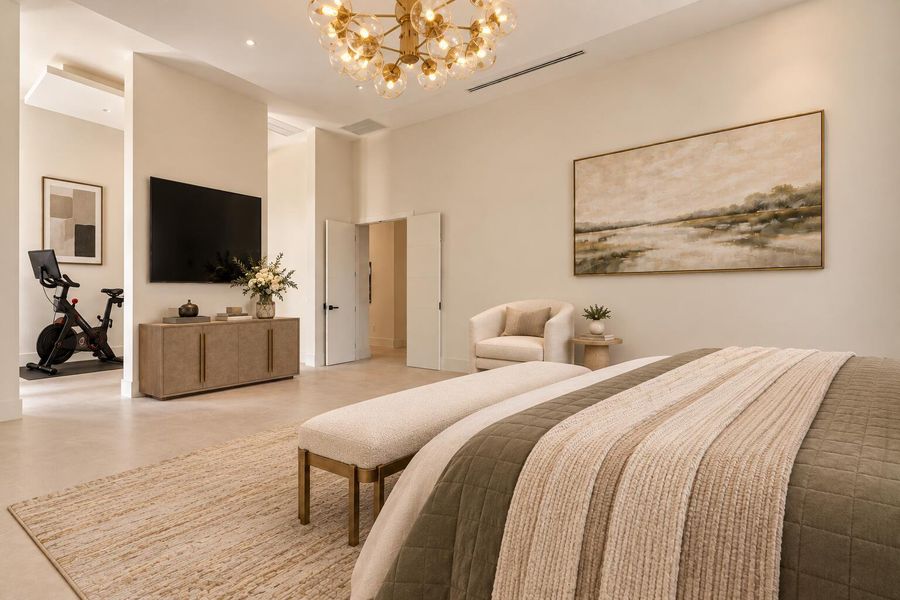 Taupe Bedroom with TV and Peloton