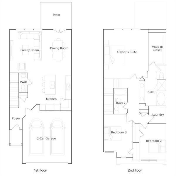 2D floor plan layout of this home in Towns at Ivy Creek, Buford, GA (Image 2).