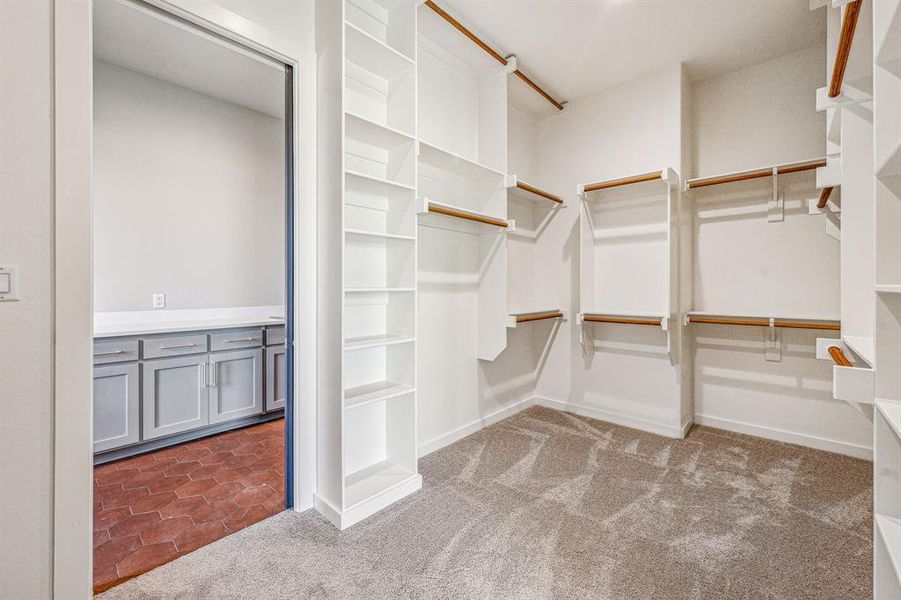 Spacious closet featuring light carpet