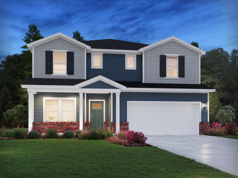 Front exterior of a new home in Watkins Glen, Raleigh, NC, highlighting curb appeal (Image 20).