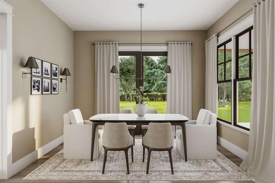 Semi-private dining room just off the open concept kitchen. Semi-private dining room just off the open concept kitchen.