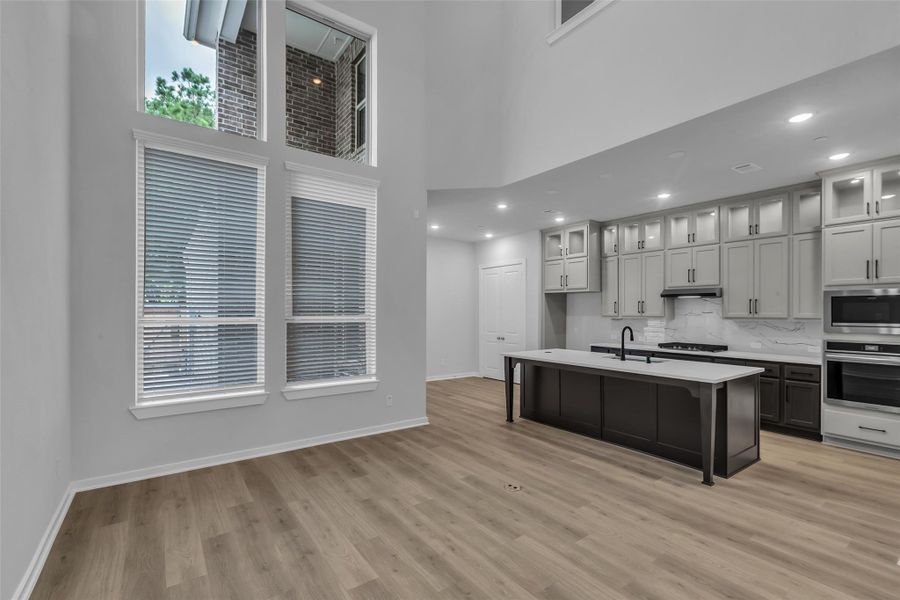 Family room view into the kitchen.