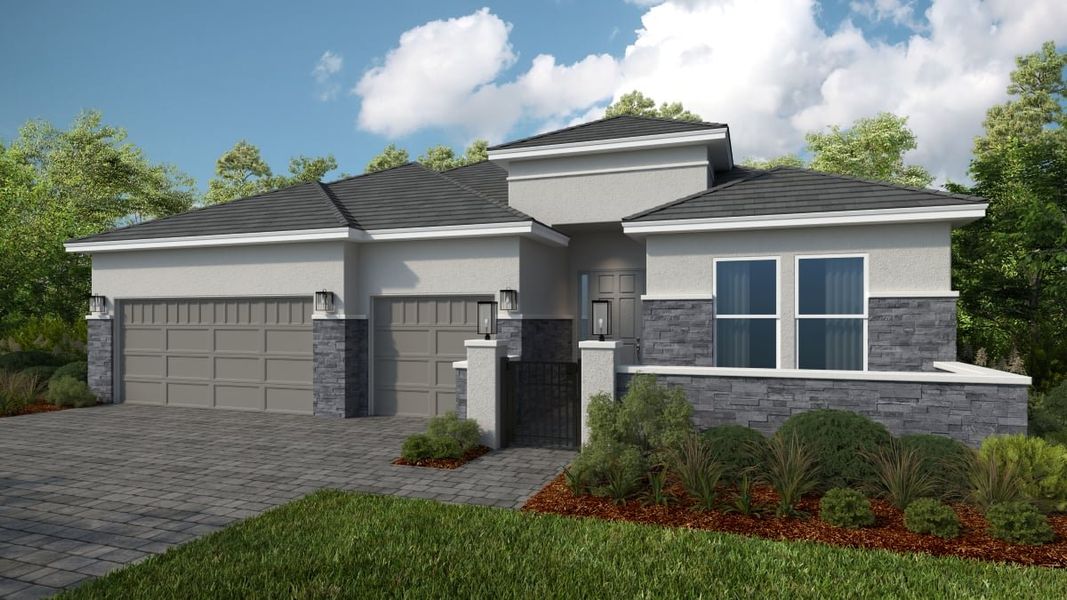 Representative exterior photo of a completed home built from the Cascata by Taylor Morrison in Esplanade at McKinnon Groves, Winter Garden, FL (Image 5). Representative exterior photo of a completed home built from the Cascata by Taylor Morrison in Esplanade at McKinnon Groves, Winter Garden, FL (Image 5).