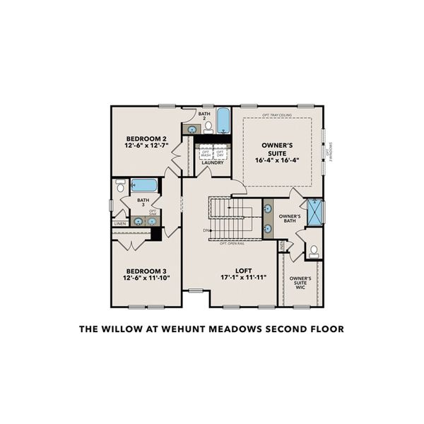 2D floor plan layout for the The Willow B by Davidson Homes LLC in Wehunt Meadows, Hoschton, GA (Image 5).
