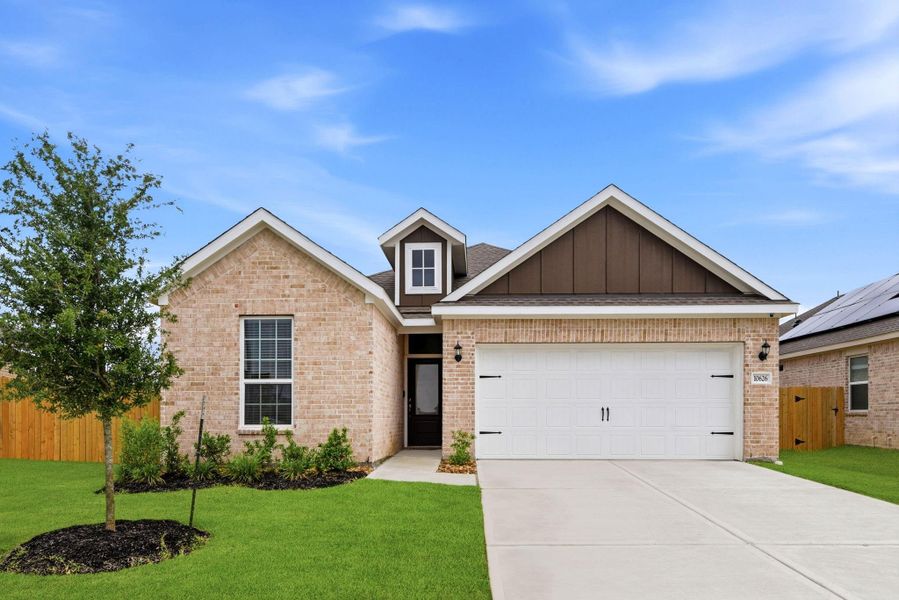 Front exterior of a new home in Vacek Country Meadows, Richmond, TX, highlighting curb appeal (Image 26).