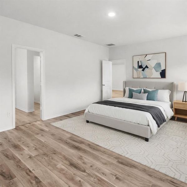 Primary Suite view of 2232 Lattimore St, Denton, TX 76209. Virtually Staged.