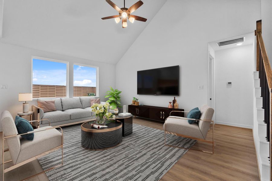 The family room invites connection with an open layout, modern textures, and relaxed sophistication. The family room invites connection with an open layout, modern textures, and relaxed sophistication.