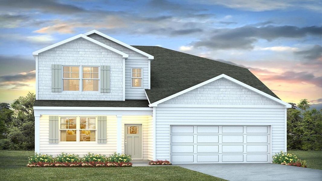 Front exterior of a new home in Carolina Groves, Moncks Corner, SC, highlighting curb appeal (Image 1).
